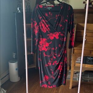 Ralph Lauren Black and Red Floral Long Sleeve Dress